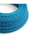 Twisted Electric Cable covered by Rayon solid color fabric TM11 Cyan