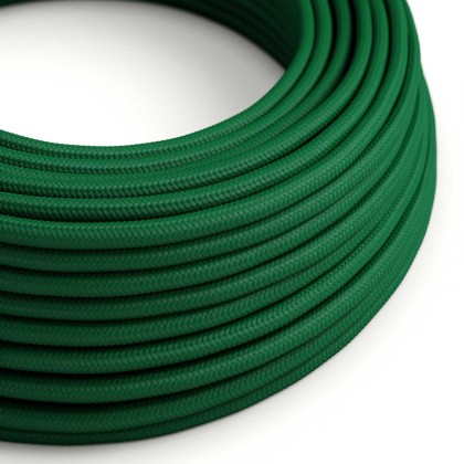 Round Electric Cable covered by Rayon solid color fabric RM21 Dark Green