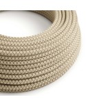 Round Electric Cable covered by Colored Bark Lozanga Cotton and Natural Linen RD63