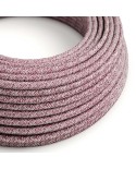 Round electric cable covered by Burgundy Tweed Cotton, Natural Linen and finishing Glitter RS83