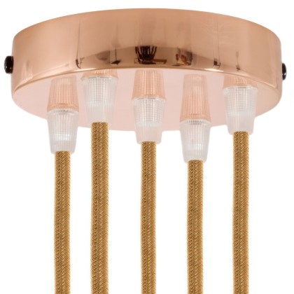 Cylindrical metal 5-hole ceiling rose kit - Copper