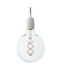 Pendant lamp with twisted textile cable and white porcelain details - Made in Italy