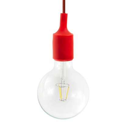 Pendant lamp with textile cable and silicone details - Made in Italy - Bulb included - Red