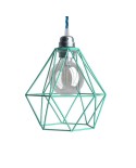 Pendant lamp with textile cable, Diamond cage lampshade and metal details - Made in Italy