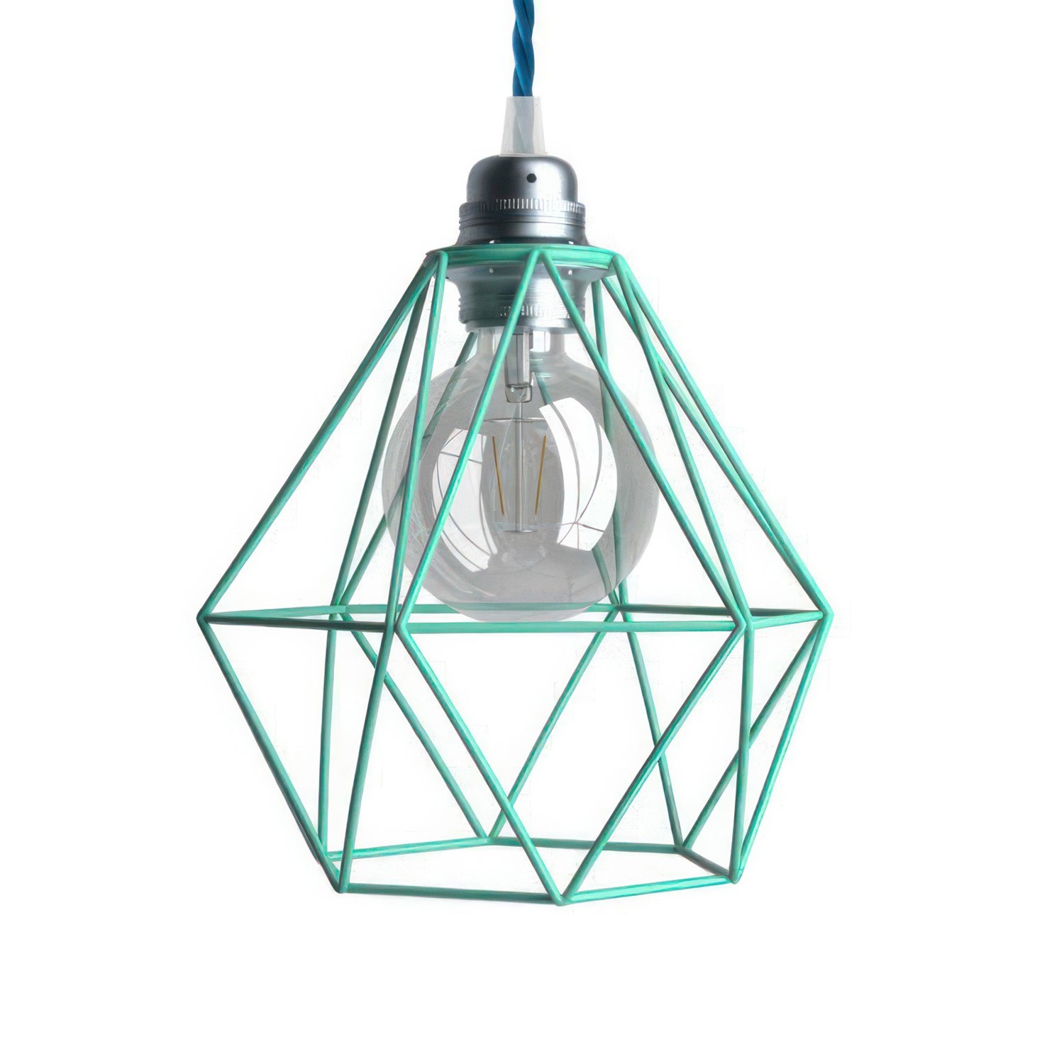 Pendant lamp with textile cable, Diamond cage lampshade and metal details - Made in Italy