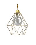 Pendant lamp with textile cable, Diamond cage lampshade and metal details - Made in Italy