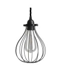 Pendant lamp with textile cable, Drop cage lampshade and metal details - Made in Italy