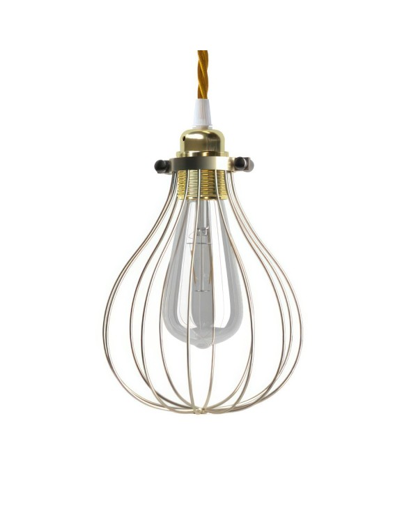 Pendant lamp with textile cable, Drop cage lampshade and metal details - Made in Italy