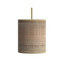 Pendant lamp with textile cable, raffia Cylinder lampshade and metal details - Made in Italy