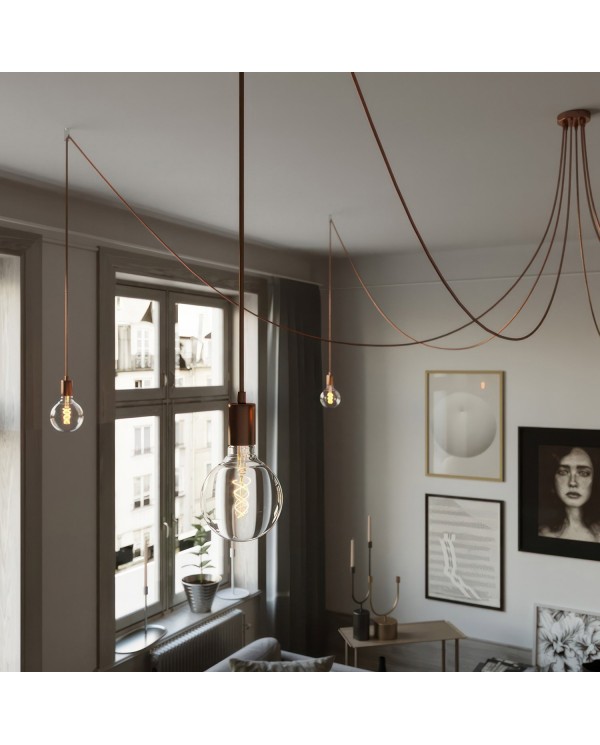 Spider - Suspension with 6 pendants Made in Italy complete with fabric cable, and metal finishes