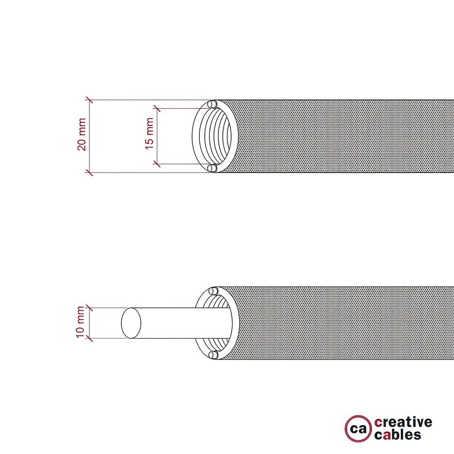 Creative-Tube flexible conduit, Solid Color Fluo Orange RF15 fabric covering, diameter 20 mm