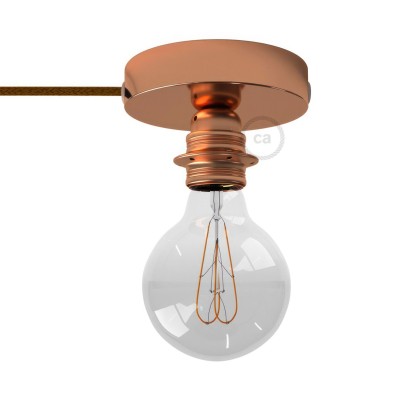 Spostaluce, the metal light source with E27 threaded lamp holder, fabric cable and side holes - Copper