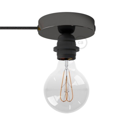 Spostaluce, the metal light source with E27 threaded lamp holder, fabric cable and side holes - Black pearl