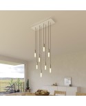 8-light pendant lamp with 675 mm rectangular XXL Rose-One, featuring fabric cable and metal finishes