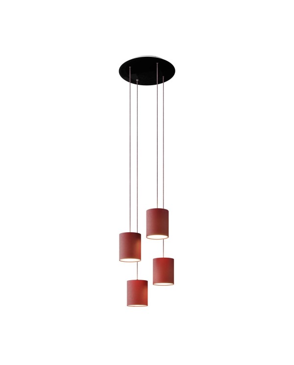 4-light pendant lamp with 400 mm round XXL Rose-One, featuring fabric cable and fabric Cylinder lampshade