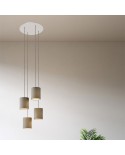 4-light pendant lamp with 400 mm round XXL Rose-One, featuring fabric cable and fabric Cylinder lampshade