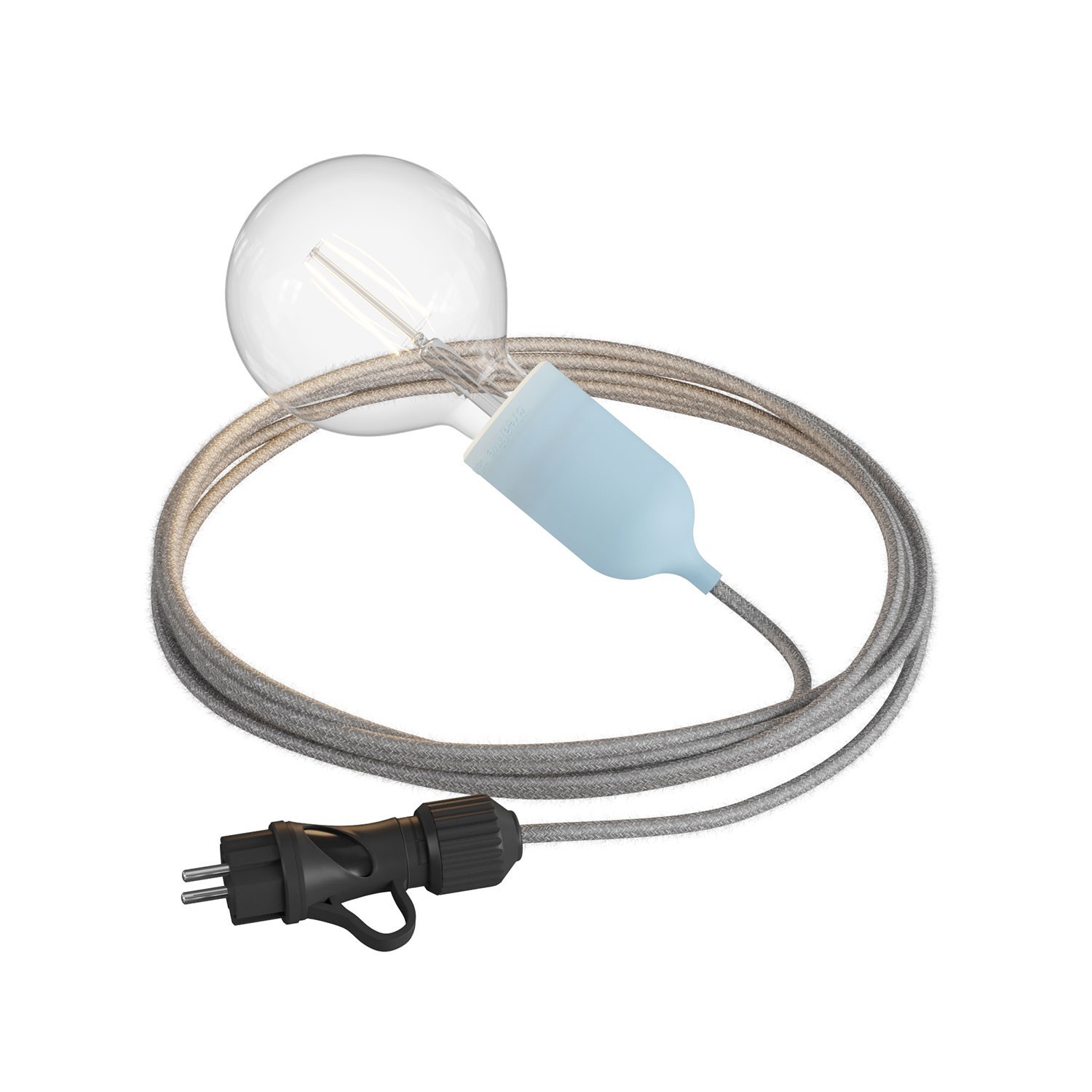 Eiva Snake Pastel, portable outdoor lamp, 5 m textile cable, IP65 waterproof lamp holder and plug