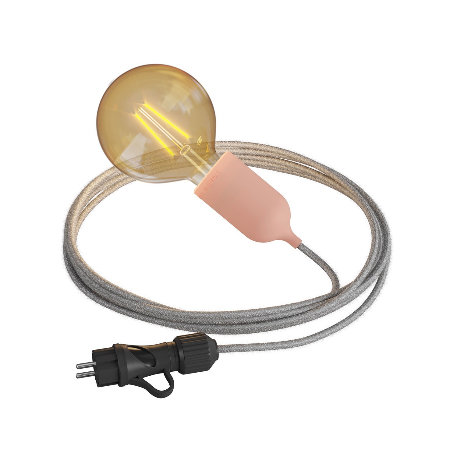 Eiva Snake Pastel, portable outdoor lamp, 5 m textile cable, IP65 waterproof lamp holder and plug