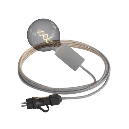 Eiva Snake Elegant, portable outdoor lamp, 5 m textile cable, IP65 waterproof lamp holder and plug - Glacier Grey