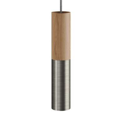 Tub-E14, wood and metal tube for spotlight with E14 double ring lamp holder - Neutral - Brushed titanium