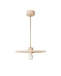 Wood suspension lamp with fabric cable and UFO lampshade