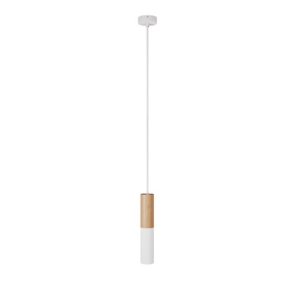 Pendant lamp complete with textile cable and double Tub-E14 wood and metal shade - Made in Italy