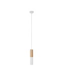 Pendant lamp complete with textile cable and double Tub-E14 wood and metal shade - Made in Italy