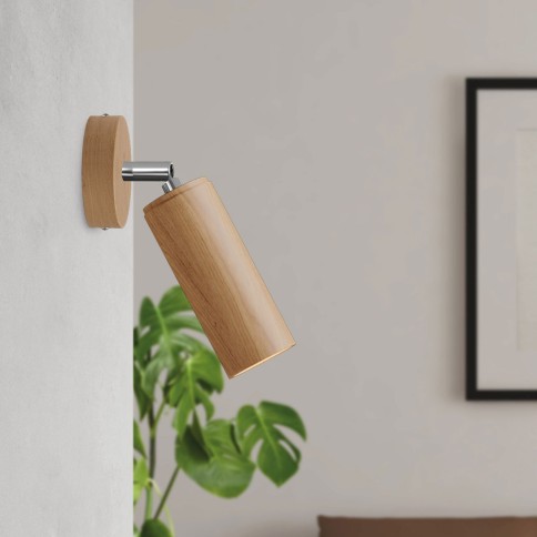 Fermaluce Wood with adjustable spotlight in wood and Tub-E14 lampshade