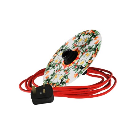 Snake Eiva with mini Ellepì 'Maioliche' Flat Lampshade, portable lamp for outdoors, with IP65 waterproof lampholder and plug - Majolica Red - Green