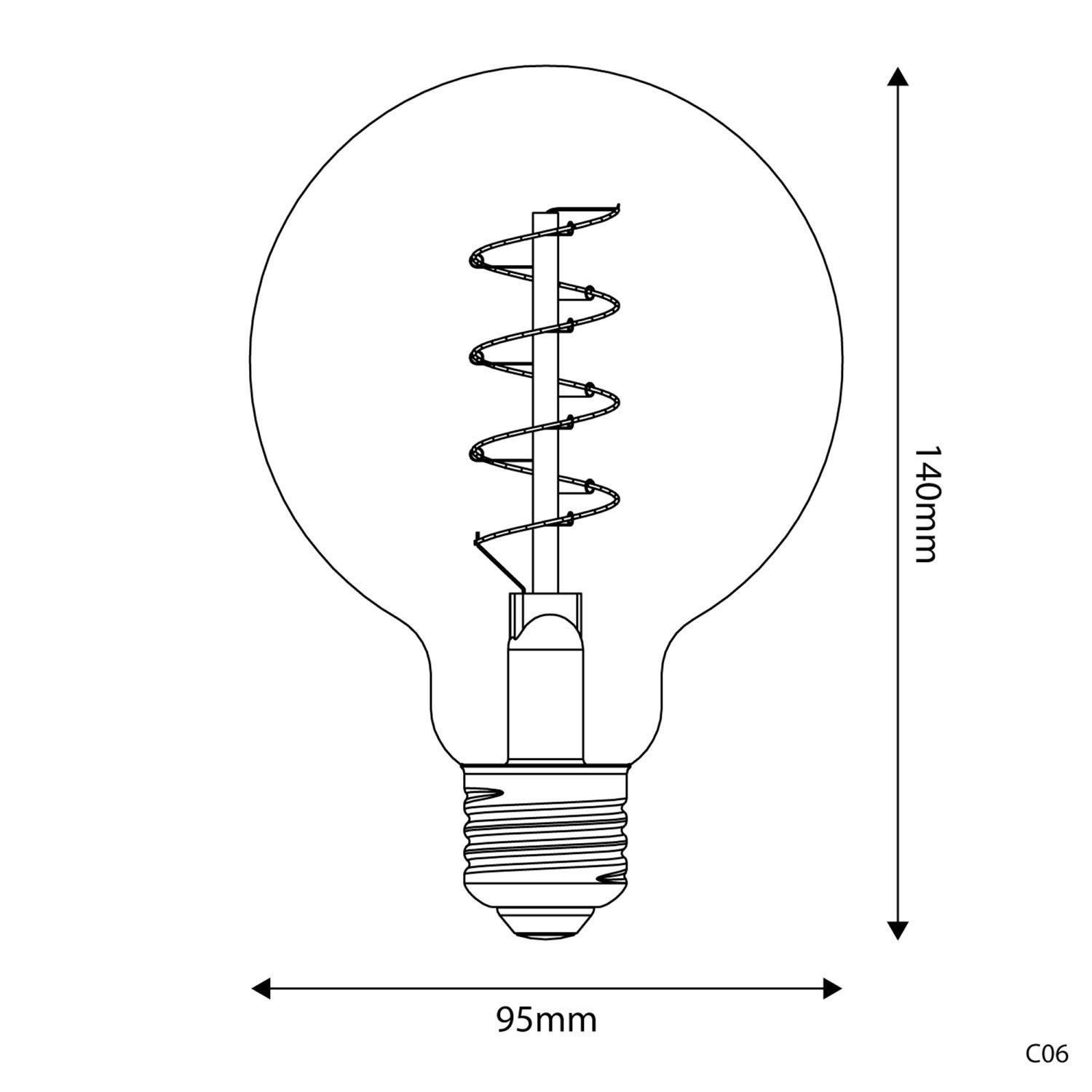 LED Golden Light Bulb Carbon Line Curved Spiral Filament Globe G95 4W 250Lm E27 1800K Dimmable - C06