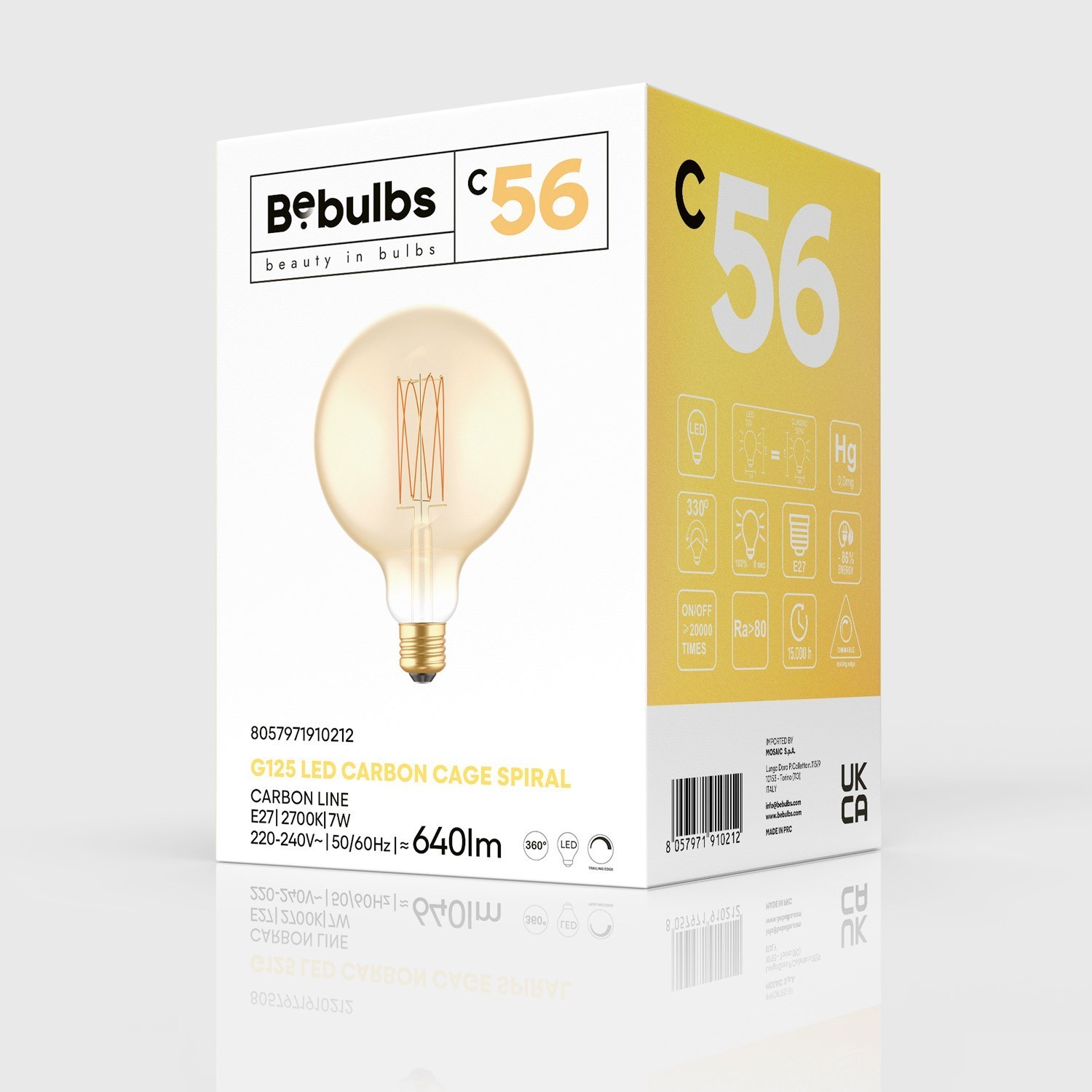 LED Golden Light Bulb Carbon Line Filament Cage Globe G125 7W 640Lm E27 2700K Dimmable - C56