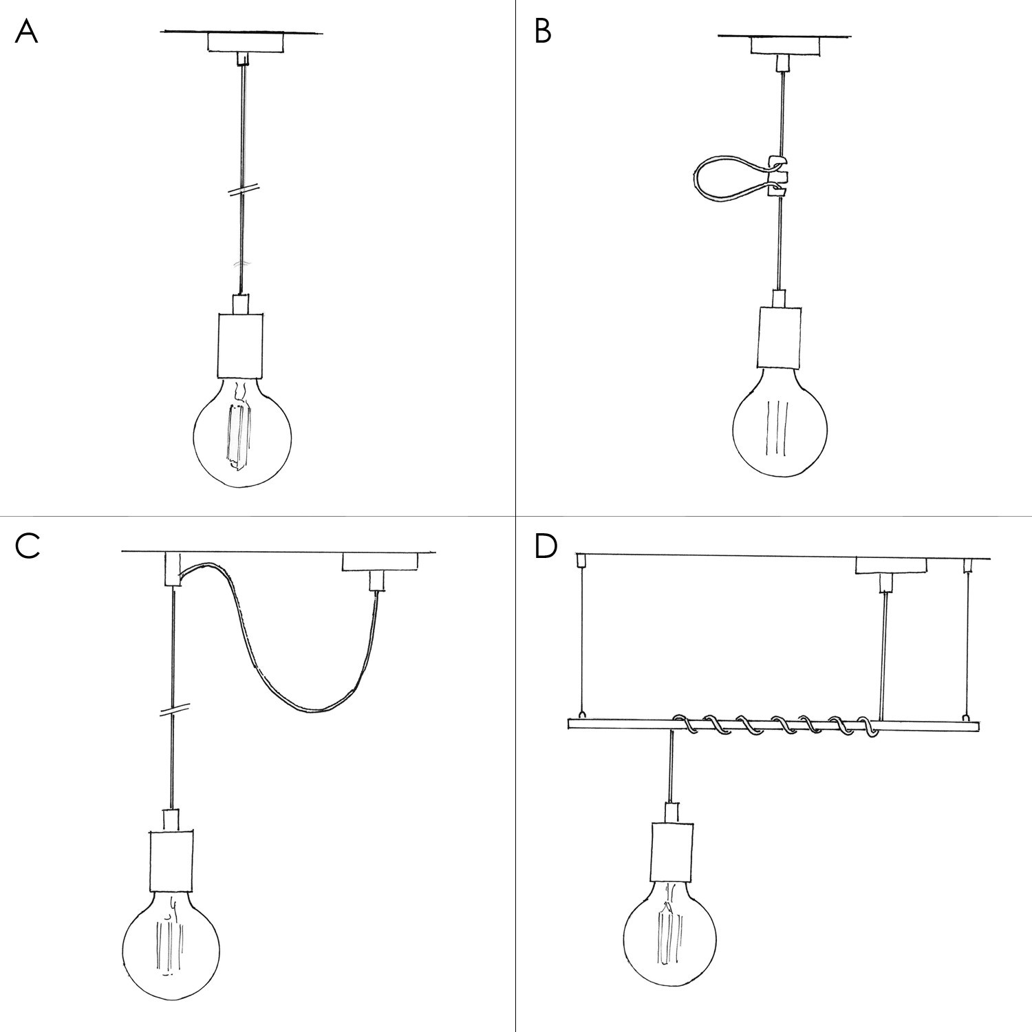 Pendant lamp with textile cable, metal details and 7cm cable clamp - Made in Italy - Bulb included