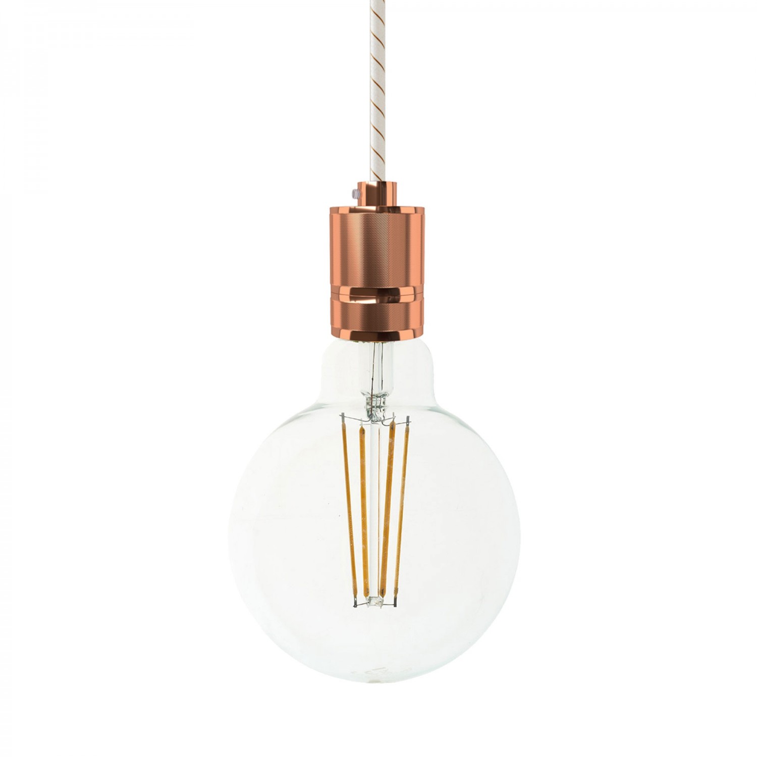 Pendant lamp with textile cable and milled aluminium lamp holder - Made in Italy - Bulb included