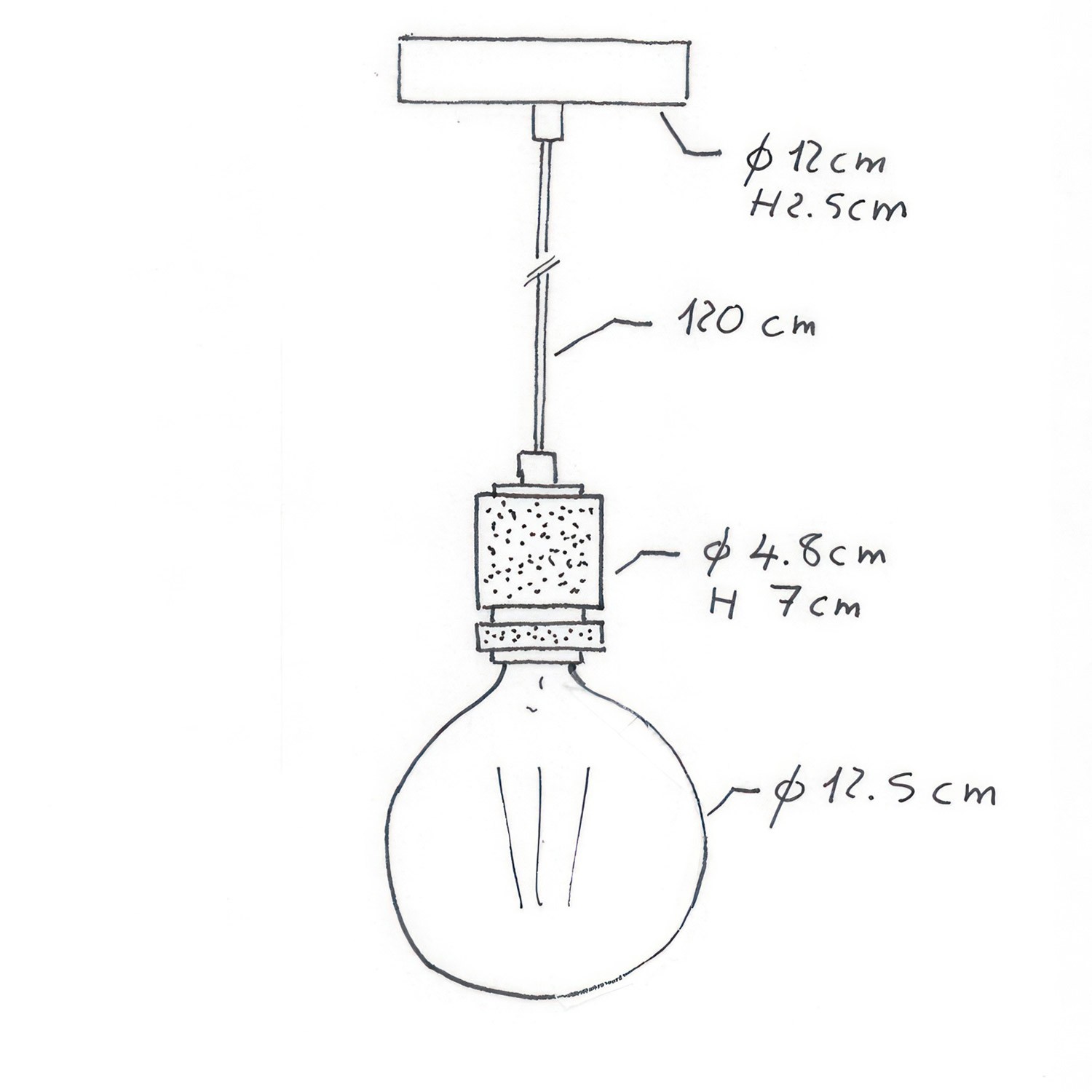 Pendant lamp with textile cable and milled aluminium lamp holder - Made in Italy - Bulb included