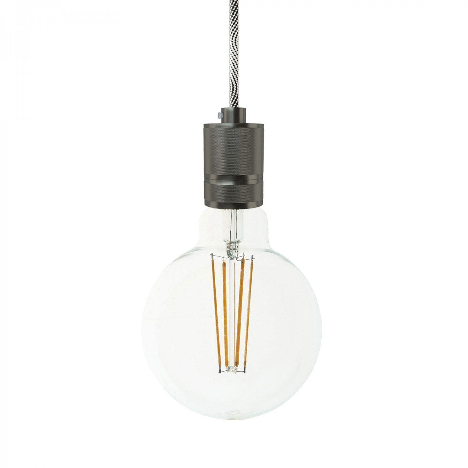 Pendant lamp with textile cable and milled aluminium lamp holder - Made in Italy - Bulb included