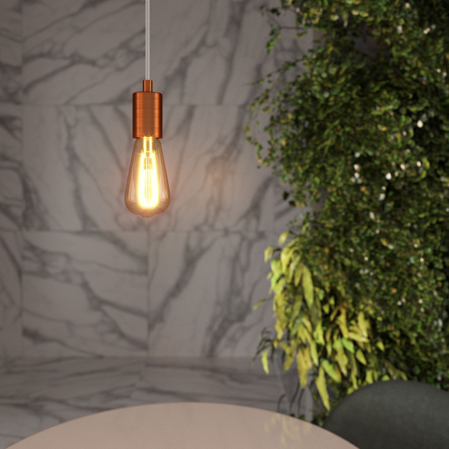 Pendant lamp with textile cable and satin metal details - Made in Italy - Bulb included