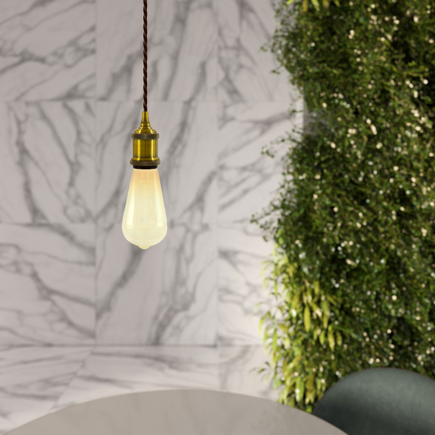 Pendant lamp with twisted textile cable and aluminium lamp holder - Made in Italy