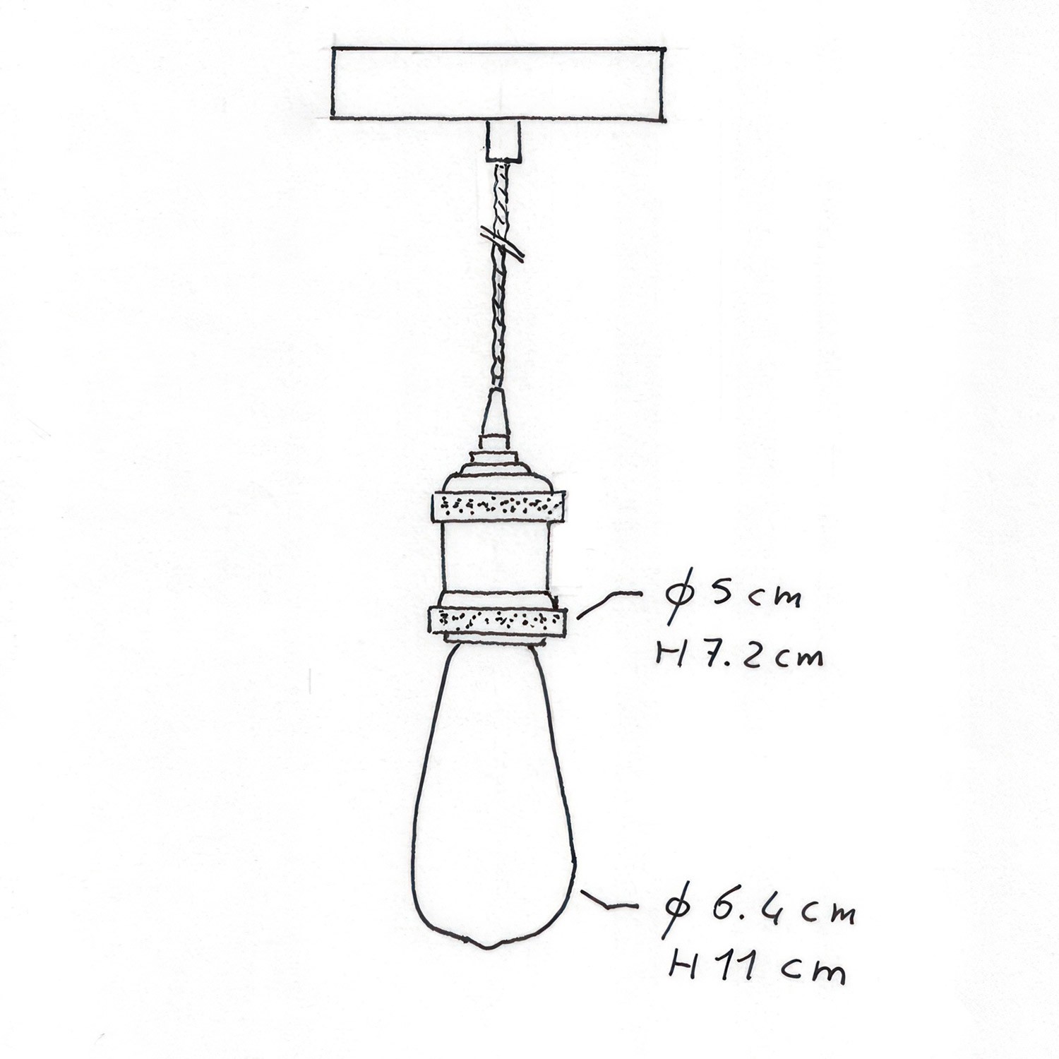 Pendant lamp with twisted textile cable and aluminium lamp holder - Made in Italy