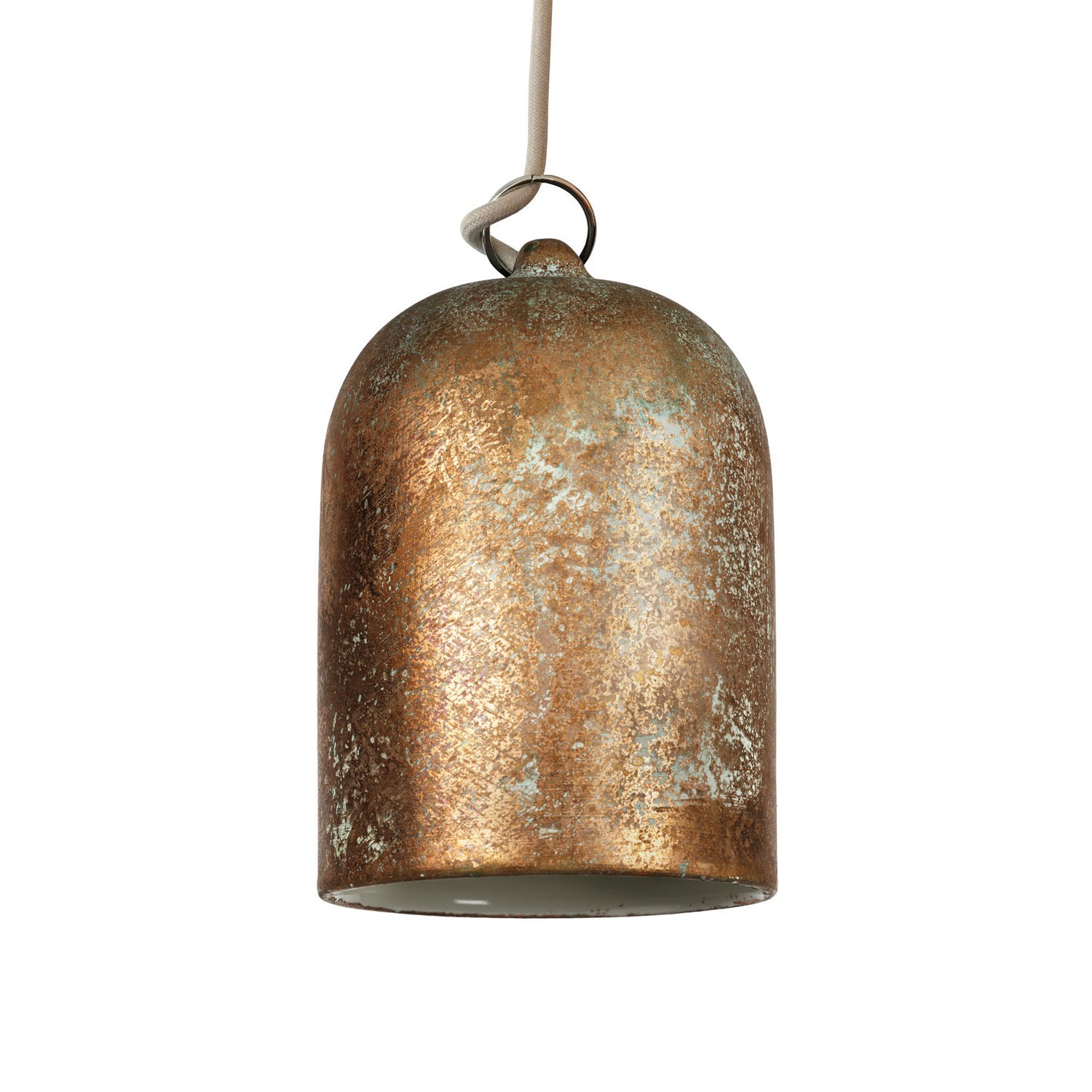 Pendant lamp with textile cable and lampshade Mini Bell XS ceramic shade - Made in Italy - Bulb included