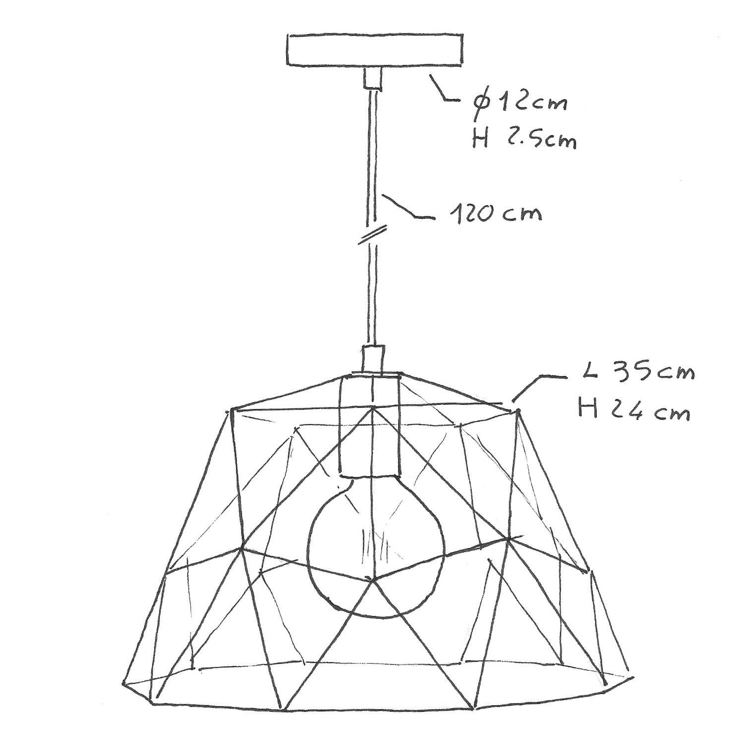 Pendant lamp with textile cable, Dome lampshade and metal details - Made in Italy - Bulb included