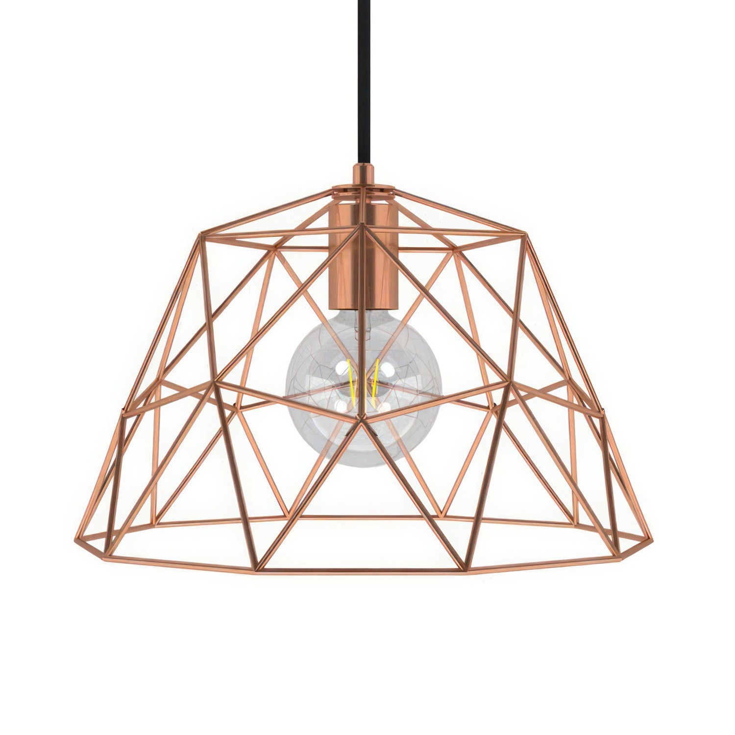 Pendant lamp with textile cable, Dome lampshade and metal details - Made in Italy - Bulb included