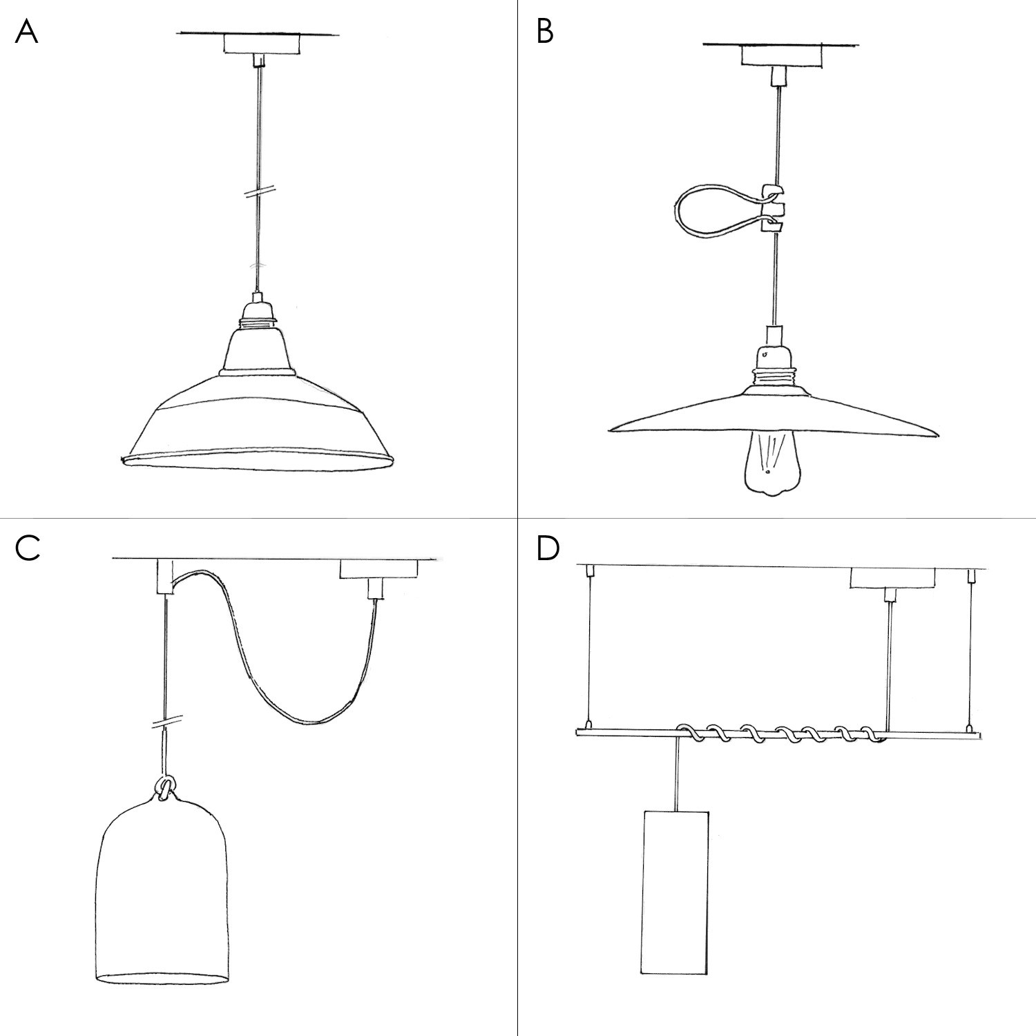 Pendant lamp with textile cable, Harbour lampshade and metal details - Made in Italy - Bulb included