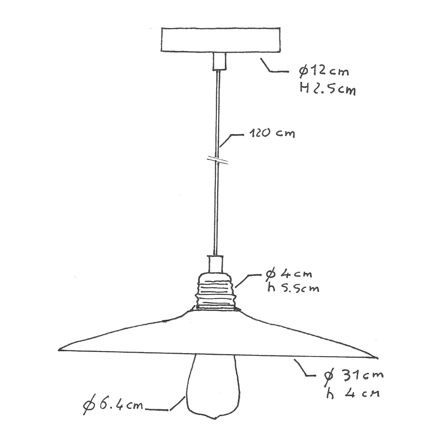 Pendant lamp with textile cable, ceramic Dish lampshade and metal details - Made in Italy - Bulb included