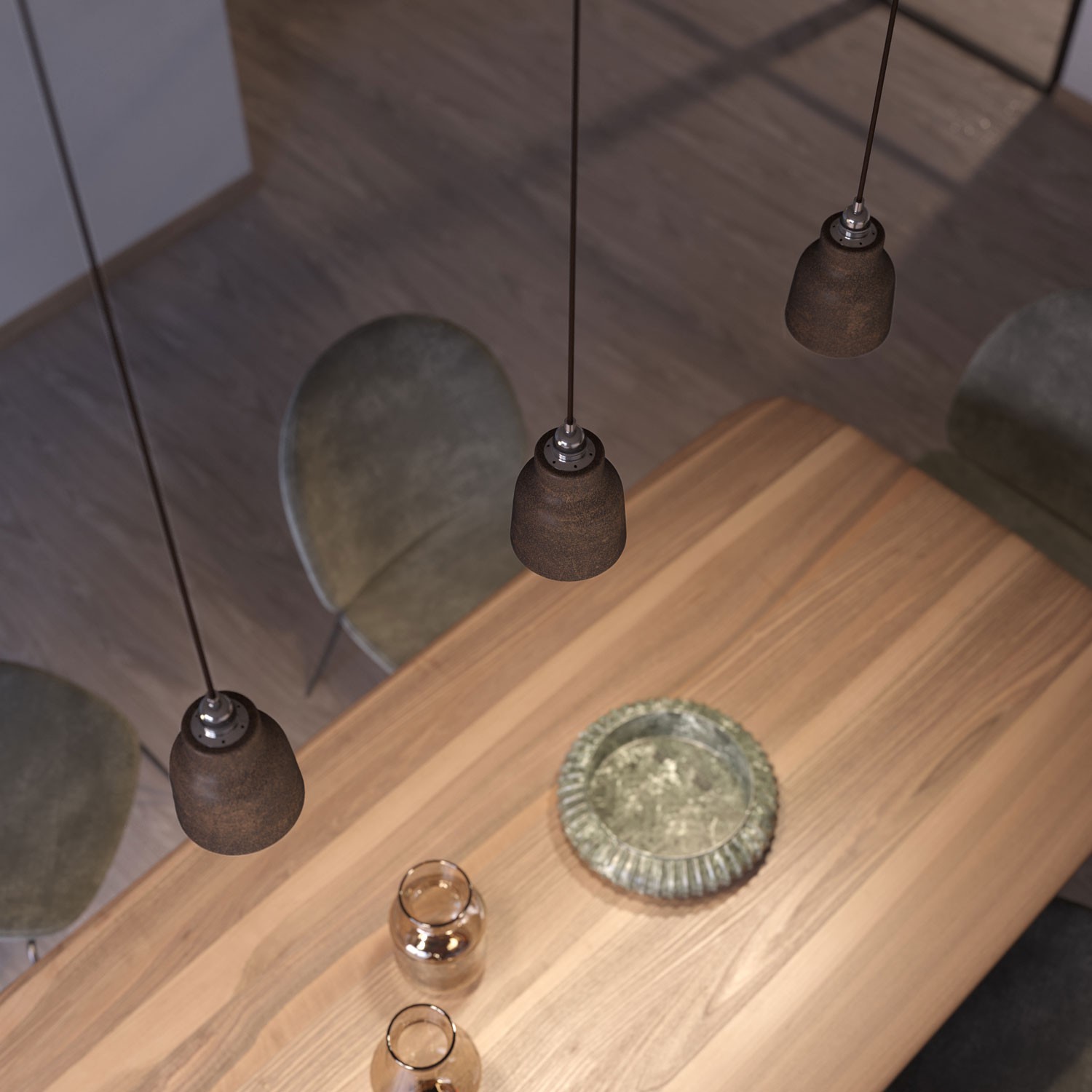 Pendant lamp with textile cable, Vase ceramic lampshade and metal details - Made in Italy - Bulb included