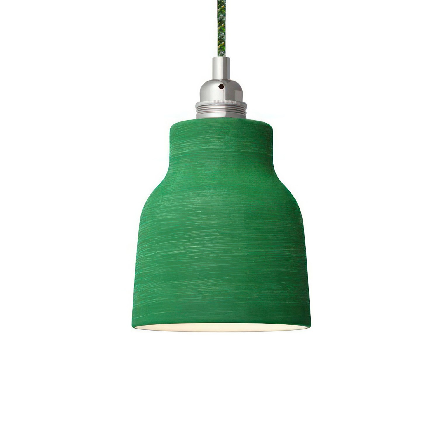 Pendant lamp with textile cable, Vase ceramic lampshade and metal details - Made in Italy - Bulb included