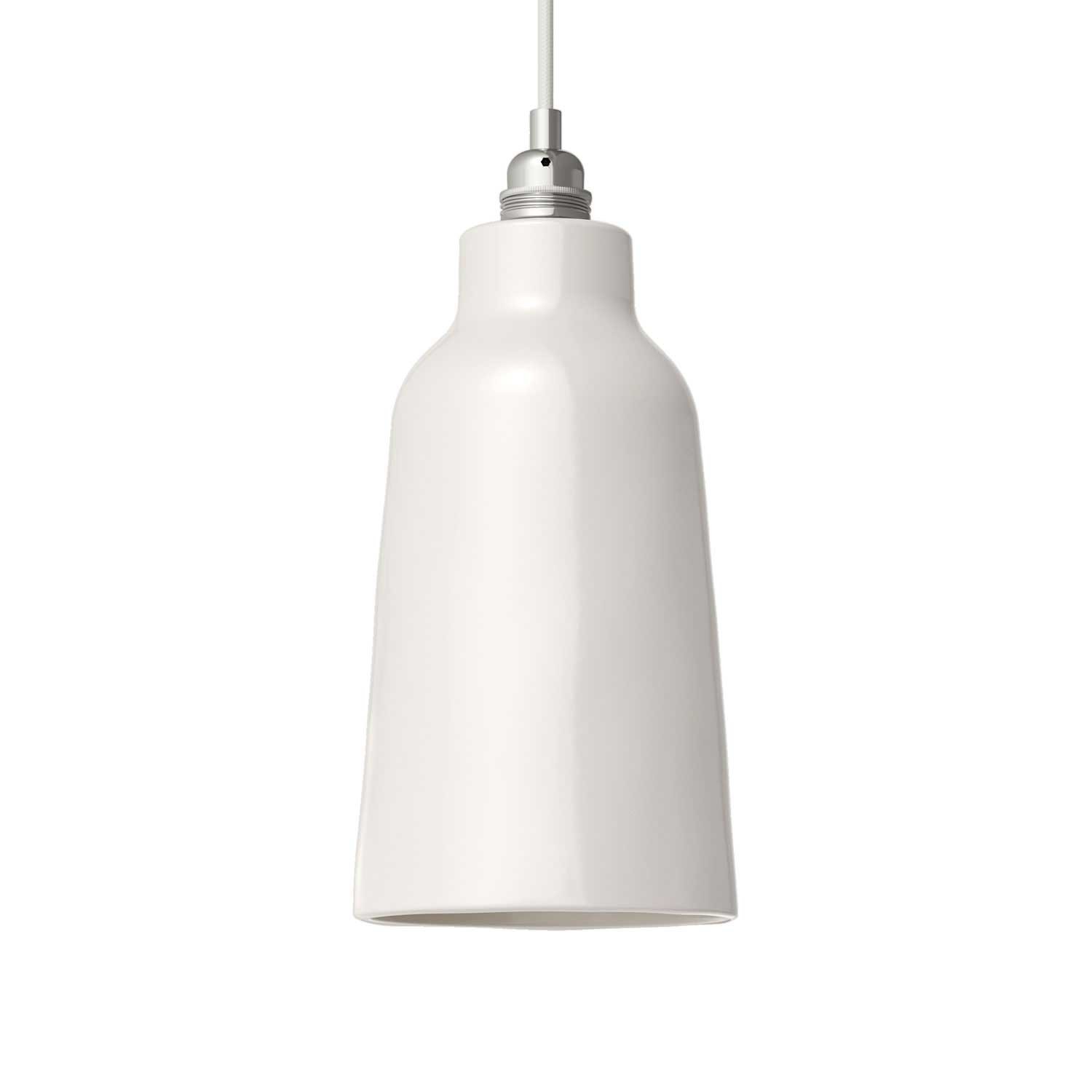 Pendant lamp with textile cable, Bottle ceramic lampshade and metal details - Made in Italy - Bulb included