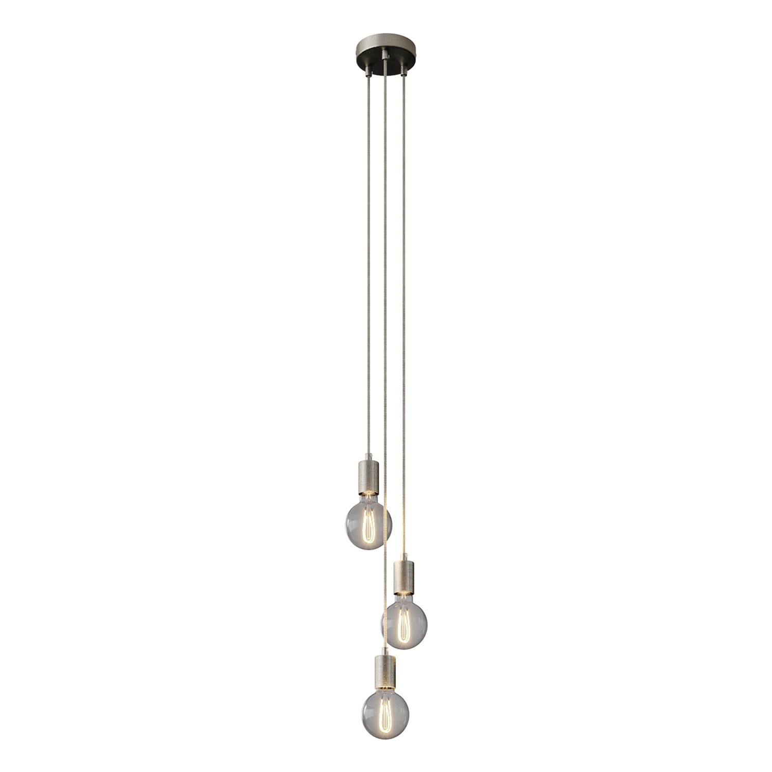 3-light multi-pendant lamp featuring fabric cable and metal finishes