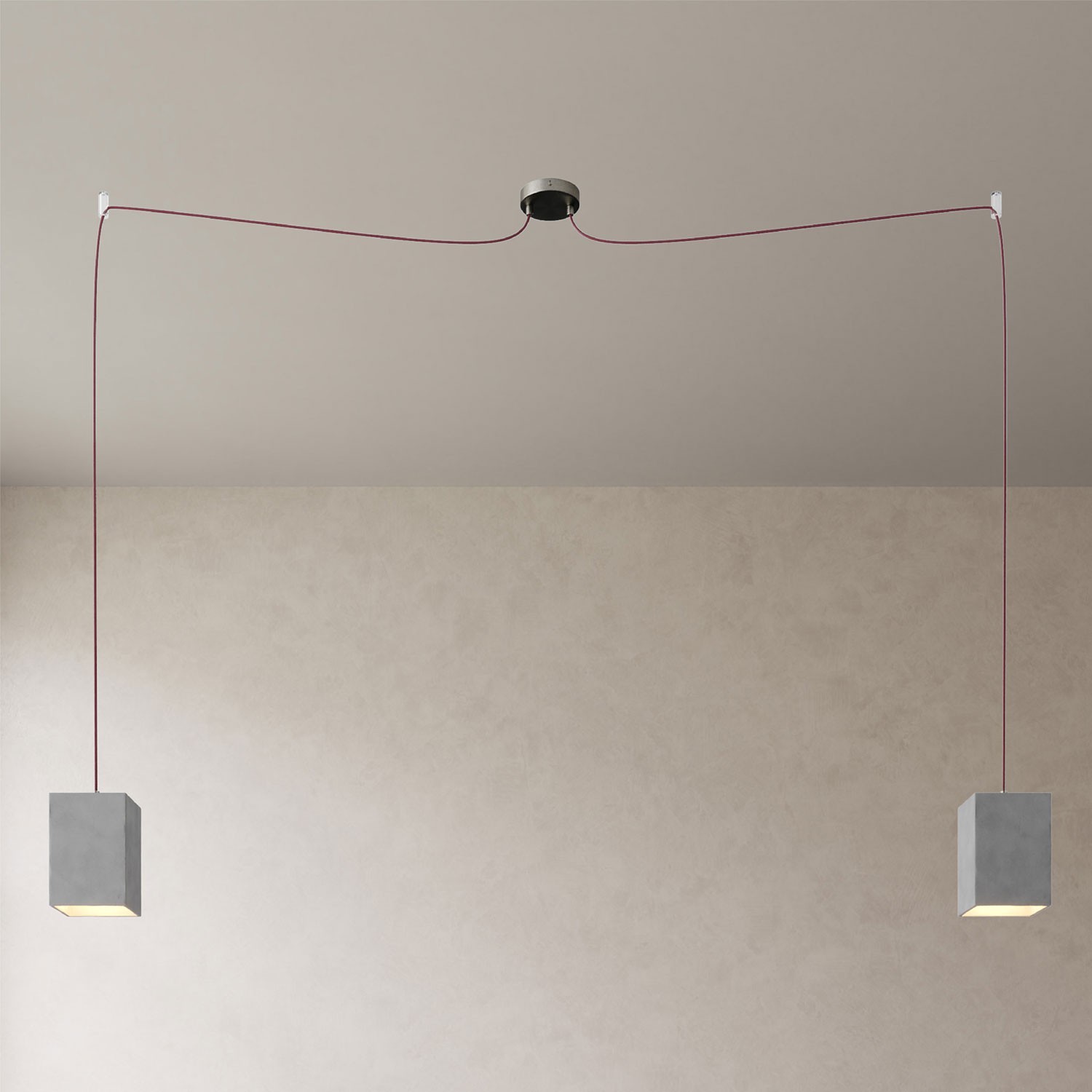 Spider - 2-light multi-pendant Made in Italy lamp featuring fabric cable and concrete lampshade