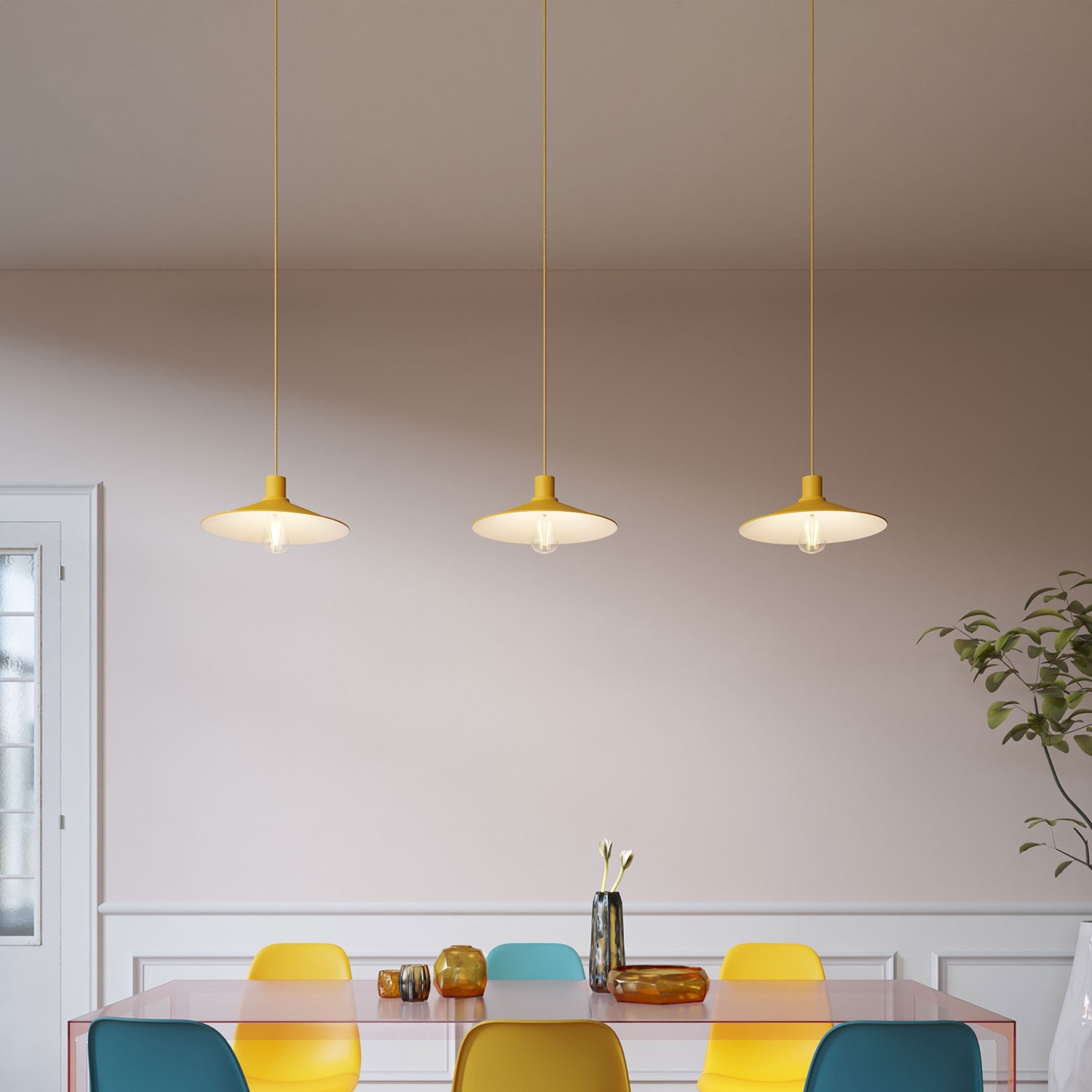 Pendant lighting Made in Italy complete with fabric cable, Swing Pastel lampshade with metal finishing