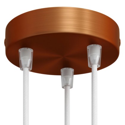 Cylindrical metal 3-hole ceiling rose kit - Brushed copper